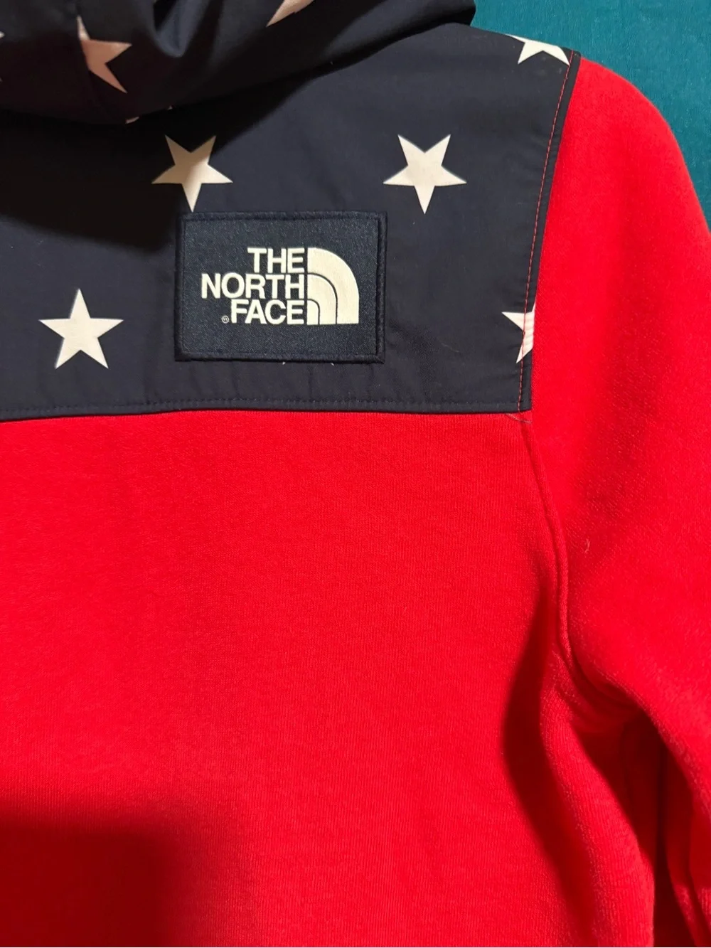 The North Face 2018 Olympic, Red Fleece Hoodie with Navy Star Yoke